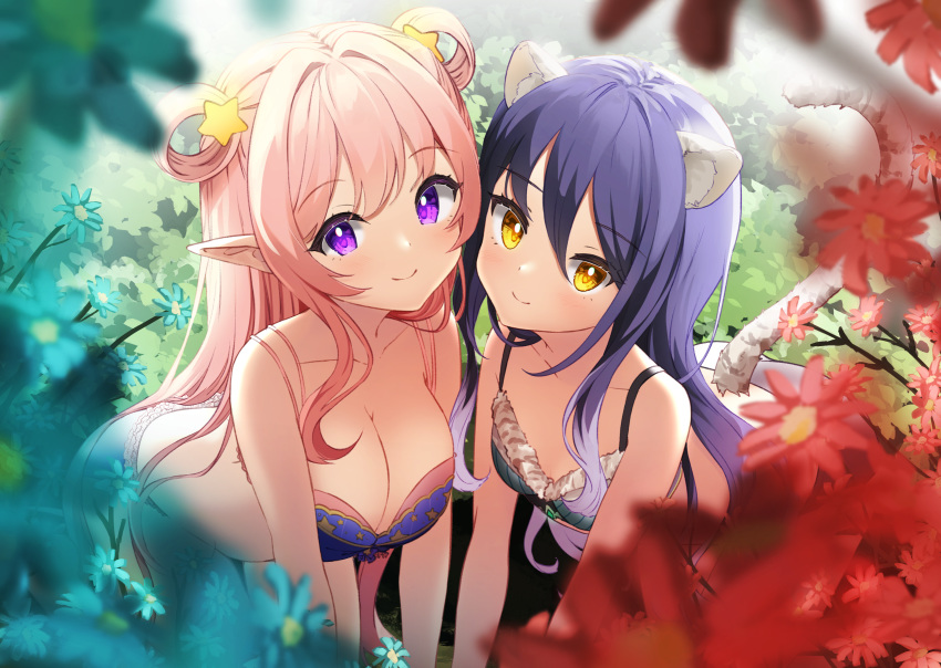 animal_ears bra cleavage kashiwazaki_hatsune kashiwazaki_shiori kodama_(koda_mat) pantsu pointy_ears princess_connect princess_connect!_re:dive tail