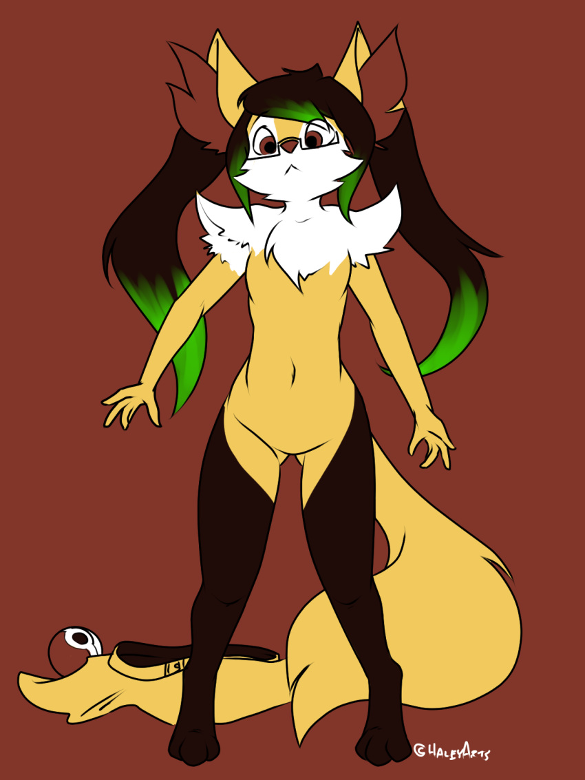 2020 3:4 aged_down anthro braixen butt_from_the_front digitigrade eyewear featureless_chest featureless_crotch female flat_chested glasses halcy0n hi_res implied_transformation navel nintendo pigtails pok&eacute;mon pok&eacute;mon_(species) simple_background solo standing surprise tharkis video_games young