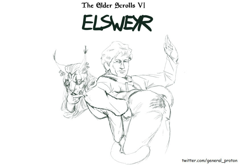 anthro bethesda_softworks butt butt_slap clothed clothing duo felid female general_proton human humanoid khajiit male male/female mammal presenting presenting_hindquarters slap spank_marks spanked_butt spanking text the_elder_scrolls todd_howard url video_games