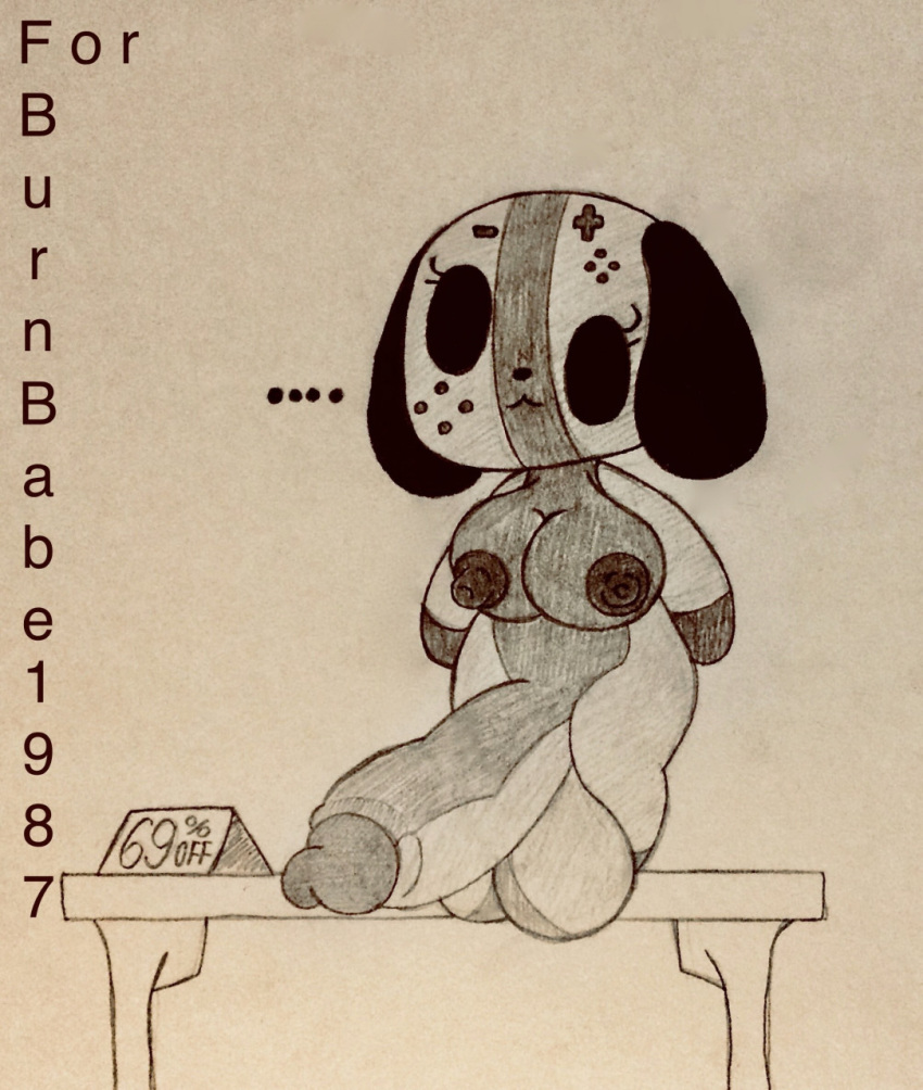 ... animate_inanimate anthro balls big_balls big_breasts big_penis breasts canid furniture genitals gigaboy gynomorph hi_res huge_balls huge_penis hyper hyper_balls hyper_genitalia hyper_penis intersex looking_at_viewer mammal monochrome nintendo nintendo_switch nipples nude on_table penis short_stack smile solo standing switch_dog table thick_thighs video_games wide_hips