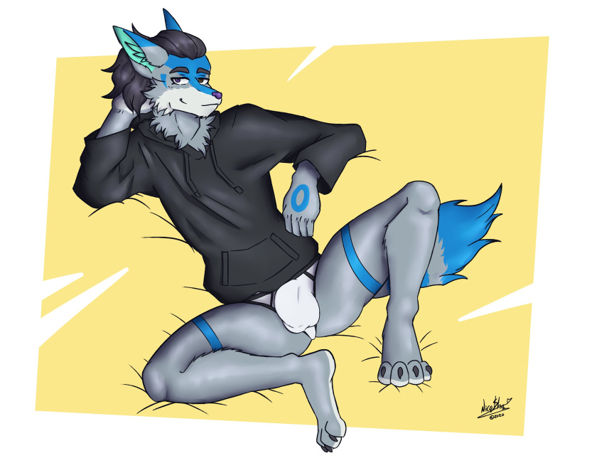 absurd_res anthro black_clothing black_hoodie black_topwear briefs bulge canid canine clothing drawyourfursona fox hi_res hoodie hoodie/briefs_meme male mammal meme meme_clothing pistacho simple_background sitting solo topwear underwear white_clothing white_underwear