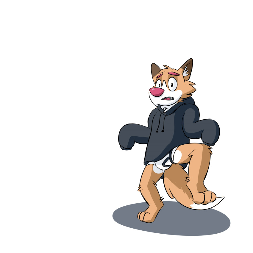 1:1 absurd_res anthro black_clothing black_hoodie black_topwear briefs bulge canid canine canis clothing drawyourfursona hi_res hoodie hoodie/briefs_meme male mammal meme meme_clothing realdumbwolf simple_background solo standing topwear underwear white_clothing white_underwear wolf