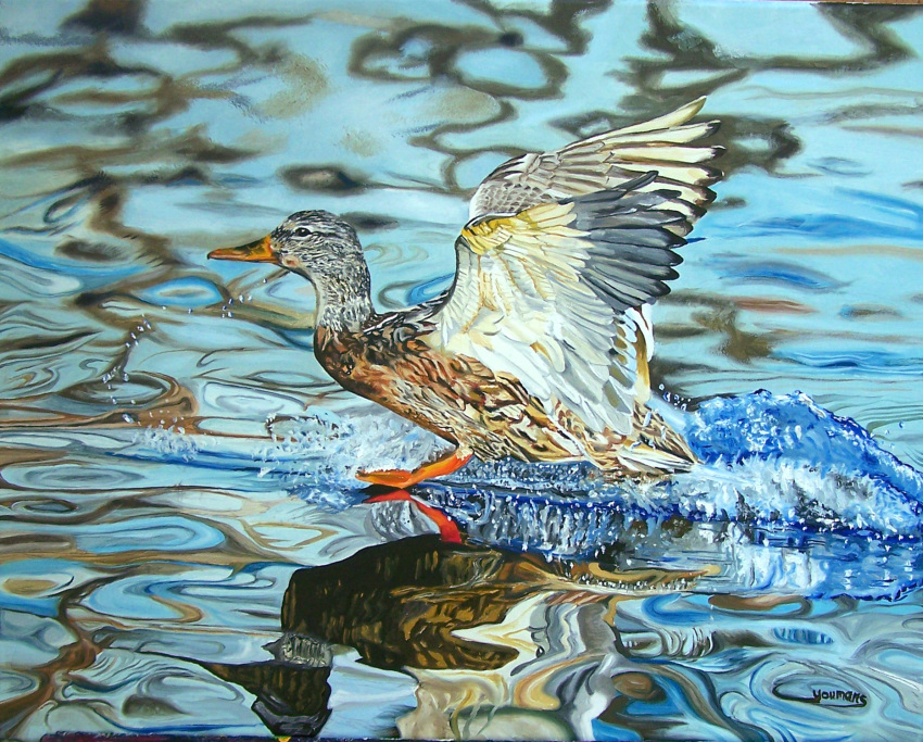 anatid anseriform avian bird duck feral hi_res male oil_painting_(artwork) painting_(artwork) realistic solo theyfox traditional_media_(artwork) water