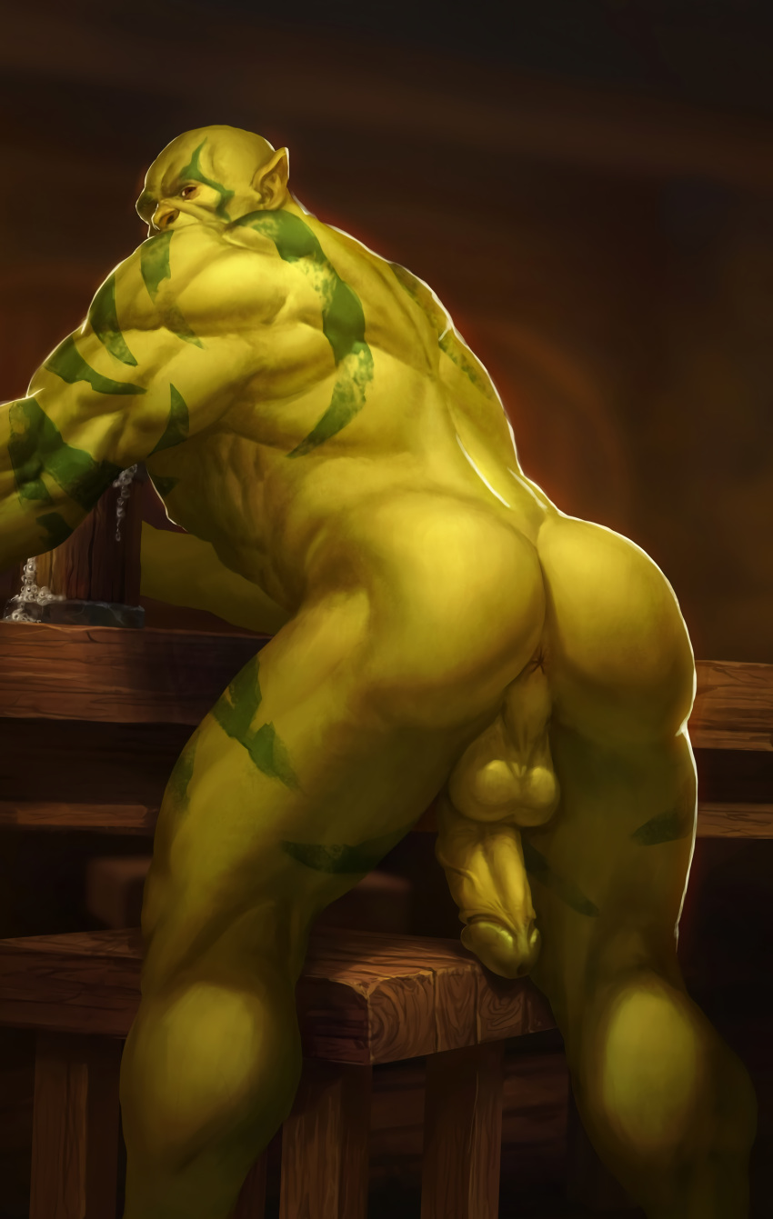 absurd_res alexandros10351072 anus backsack balls blizzard_entertainment butt butt_focus butt_pose genitals hi_res humanoid humanoid_genitalia male muscular muscular_humanoid not_furry nude orc perineum pose presenting presenting_anus rear_view solo spread_legs spreading video_games warcraft