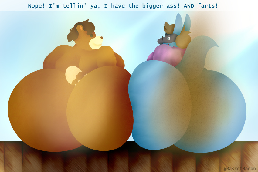 2020 3:2 absurd_res anthro baconbasket big_butt bubble_butt butt butt_focus digital_drawing_(artwork) digital_media_(artwork) duo english_text fart frottage hair hi_res huge_butt hyper hyper_butt lucario male male/male mammal musk nintendo nude pok&eacute;mon pok&eacute;mon_(species) sex shaded signature simple_background smelly smelly_bottom smile suggestive_dialogue text ursid video_games
