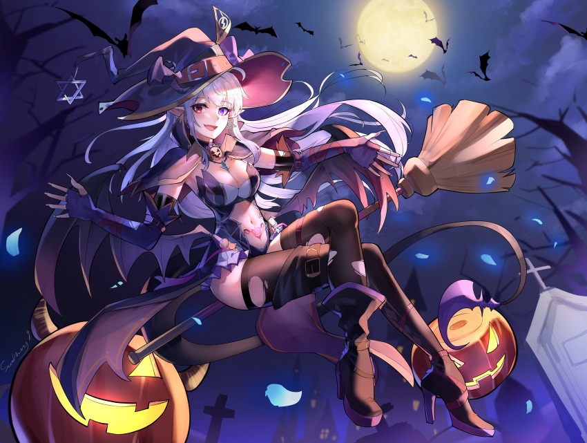 cleavage garter halloween heels kaer_sasi_dianxia pointy_ears tagme tattoo thighhighs torn_clothes witch