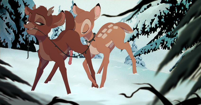 2020 anal antlers bambi_(film) bdsm blush cervid disney duo eyes_closed faline female feral genitals green_eyes half-closed_eyes hi_res horn male male/female mammal narrowed_eyes oral penis rimming ronno sex smile submissive submissive_male teeth torinsangel vines wugi