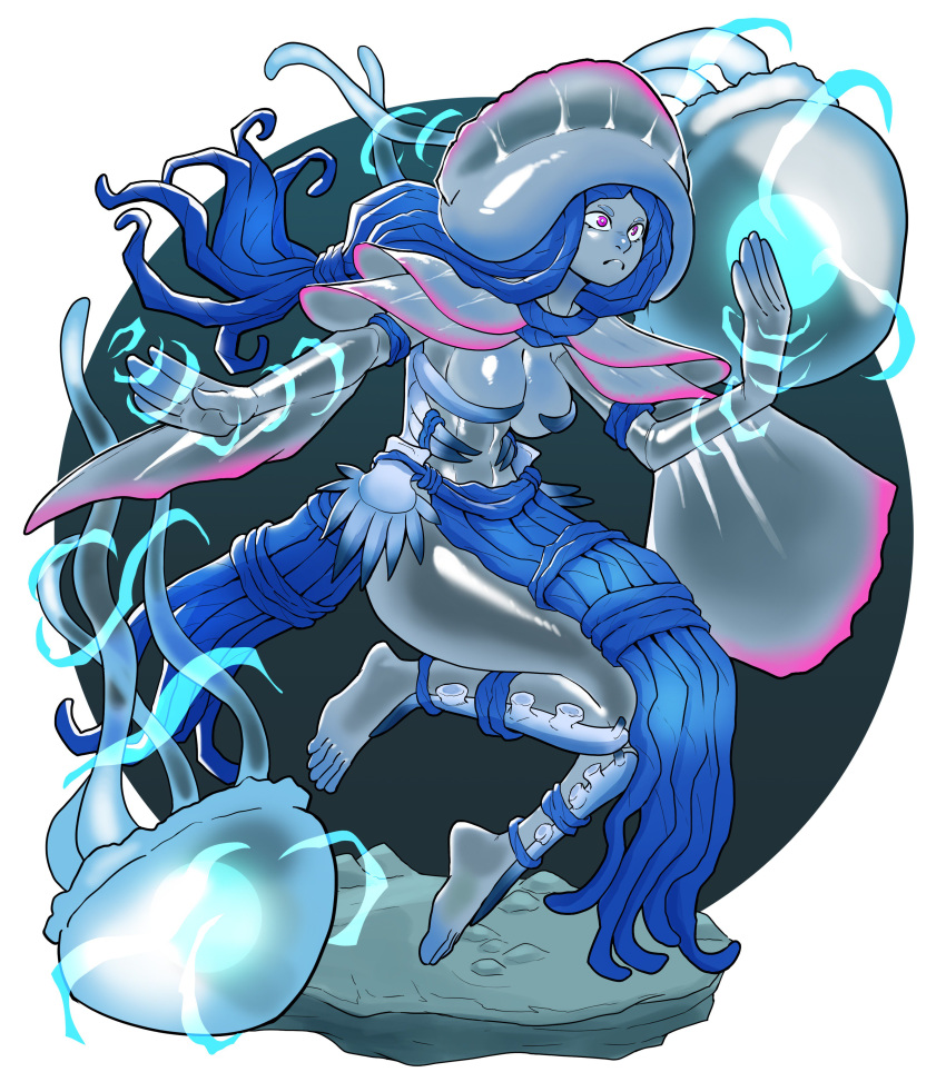 2019 5_fingers 5_toes absurd_res animal_humanoid barefoot blue_hair breasts ceehaz cleavage clothed clothing cnidarian cnidarian_humanoid energy energy_ball feet female feral fingers floating hair hi_res humanoid humanoid_feet jellyfish jellyfish_humanoid loincloth long_hair man_o'_war_(medusozoa) marine marine_humanoid medusozoan medusozoan_humanoid navel pseudo_hair purple_hair solo toes translucent translucent_body