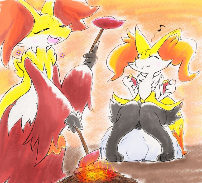 2020 3_fingers ambiguous_gender anthro baked_goods baked_potato big_ears black_body black_fur braixen canid canine cheek_tuft chest_tuft claws closed_smile cooking cute_expression delphox duo eating_food eiroru elemental_manipulation eyes_closed facial_tuft fingers fire fire_manipulation fluffy fluffy_tail food fur furniture hi_res hip_tuft holding_food holding_object inner_ear_fluff long_tail mammal multicolored_body multicolored_fur multicolored_tail narrowed_eyes nintendo nude open_mouth open_smile orange_body orange_fur pink_tongue plant pok&eacute;mon pok&eacute;mon_(species) portrait potato red_body red_eyes red_fur ribbons rock seat semi-anthro shoulder_tuft side_view simple_background sitting smile solo standing stick thigh_gap tongue traditional_media_(artwork) tuft vegetable video_games white_body white_fur yellow_body yellow_fur