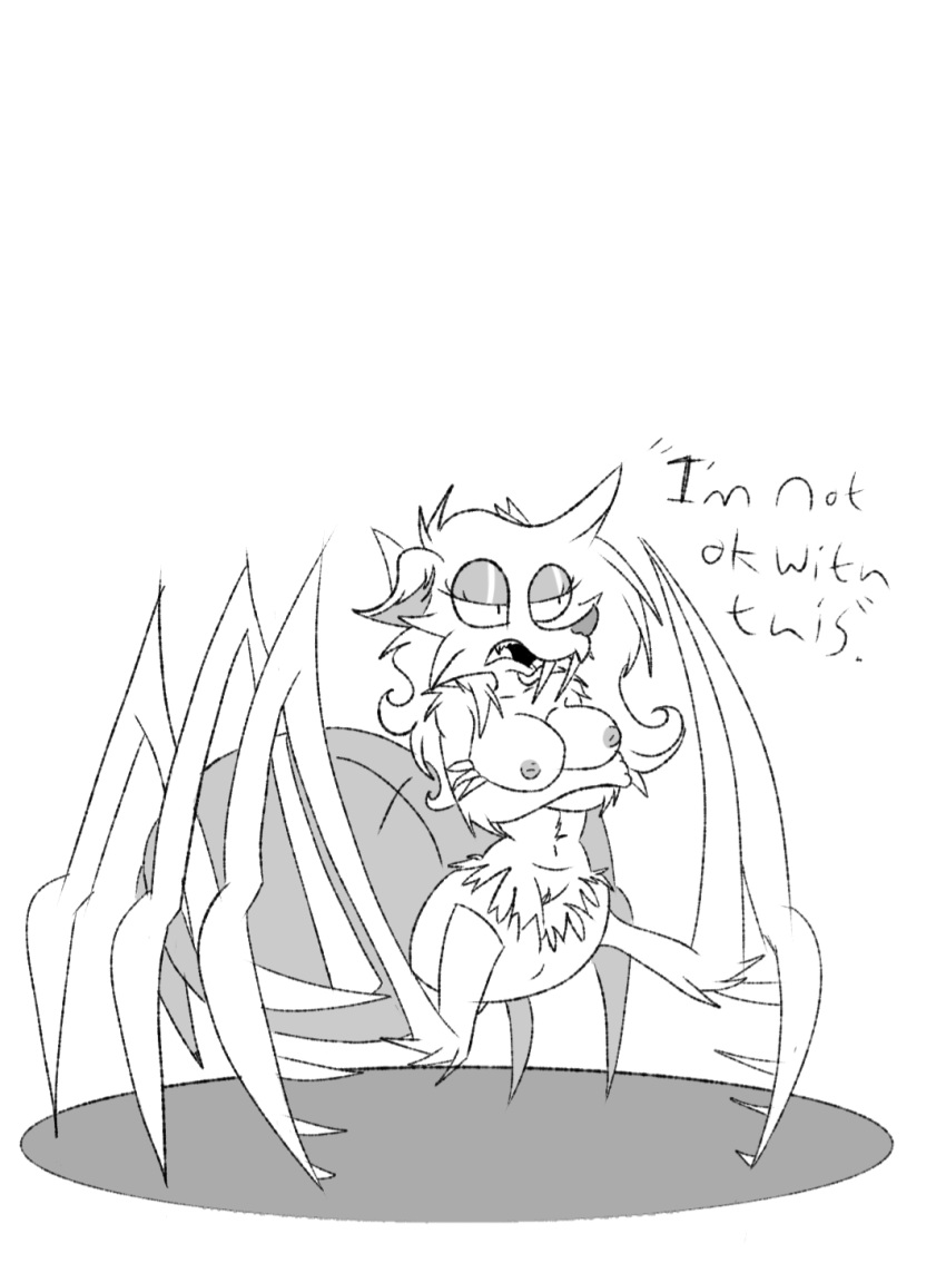 anthro arachnid arthropod blue_sky_studios breasts female genitals grumpy hi_res hybrid ice_age_(series) mammal monochrome pussy rodent saber-toothed_squirrel sketch solo spider_legs taur text