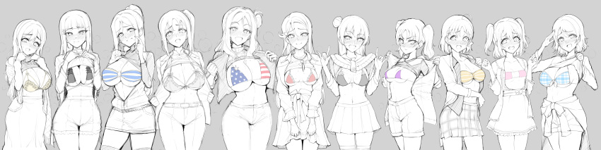 6+girls :d \m/ ahoge american_flag_bikini american_flag_bikini_top angry bangs bikini bikini_top blue_bikini blunt_bangs blush bra breasts breasts_outside breath closed_mouth clothes_around_waist clothes_lift commentary cowboy_shot cross cross_necklace denim denim_skirt double_\m/ embarrassed exhibitionism eyebrows_visible_through_hair eyepatch_bikini flag_print frilled_bikini frilled_shorts frilled_skirt frills front-tie_bikini front-tie_top grey_background greyscale hair_between_eyes hair_bun hair_ornament hairclip heavy_breathing high-waist_shorts highres hime_cut holding holding_clothes holding_skirt jacket jacket_around_waist jewelry kazuno_leah kazuno_sarah kunikida_hanamaru kurosawa_dia kurosawa_ruby lace lace-trimmed_bra lace_trim large_breasts lifted_by_self long_hair long_image long_skirt long_sleeves looking_at_viewer love_live! love_live!_sunshine!! matsuura_kanan medium_breasts medium_hair micro_bikini midriff miniskirt monochrome multiple_girls navel necklace nervous o-ring o-ring_bikini o-ring_top ohara_mari open_clothes open_jacket open_mouth orange_bikini pants parted_bangs pink_bikini plaid plaid_bikini plaid_skirt pleated_skirt ponytail purple_bikini red_bikini removing_jacket sakurauchi_riko salute shirt_lift short_hair short_ponytail short_twintails shorts sian side_ponytail sidelocks sketch skirt small_breasts smile spot_color standing steaming_body stomach strapless strapless_bikini striped striped_bikini sweat sweater sweater_lift swept_bangs swimsuit takami_chika thighhighs trembling tsushima_yoshiko turtleneck turtleneck_sweater twintails underwear watanabe_you wide_image zettai_ryouiki