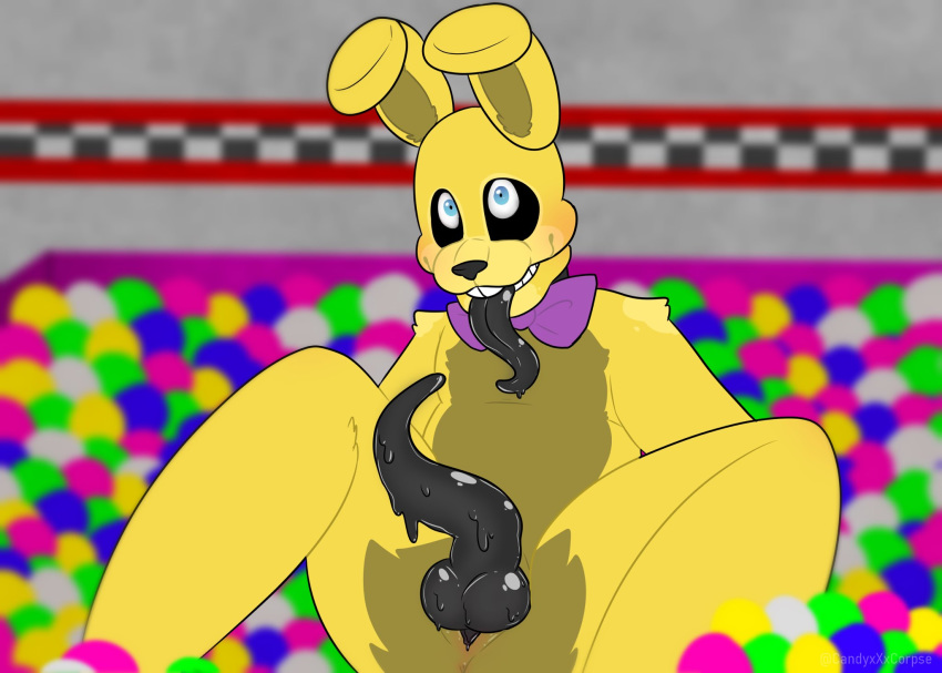2020 animal_genitalia animatronic anthro anus ball ball_pit big_ears black_knot black_nose black_penis black_tongue blue_eyes bow_tie buckteeth butt candyxxxcorpse checkered_wall erection five_nights_at_freddy's five_nights_at_freddy's:_fazbear_frights fur genital_slit genitals hi_res inside into_the_pit knot lagomorph leporid long_ears long_penis long_tongue machine male mammal multicolored_body multicolored_face nude oddly_cute penis presenting presenting_anus presenting_hindquarters presenting_penis purple_bow purple_bow_tie rabbit restaurant robot sitting slime_penis slit solo spread_legs spreading spring_bonnie_(fnaf) tapering_penis teeth thick_thighs tongue tongue_out two_tone_body two_tone_face unusual_genitalia unusual_penis video_games yellow_anus yellow_body yellow_butt yellow_ears yellow_face yellow_fur