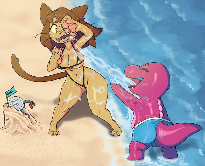 anthro cupic dinosaur domestic_cat felid feline felis female gameoverse glitch_productions gobbles_(gameoverse) hi_res kaboodle_(gameoverse) kit_bodega machine male mammal prehistoric_species reptile robot scalie
