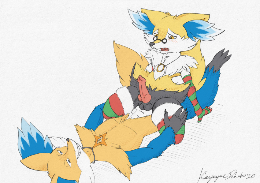 anthro armwear blush braixen clothing cowgirl_position delphox digital_media_(artwork) duo erection eye_contact eyewear father father_and_child father_and_son genitals glasses hi_res incest_(lore) jewelry k9player_(artist) legwear looking_at_another looking_back male male/male male_on_bottom male_on_top necklace nintendo on_bottom on_top parent parent_and_child penis pok&eacute;mon pok&eacute;mon_(species) riding sex shy son stockings traditional_media_(artwork) video_games