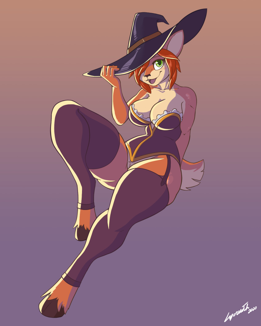 activision anthro big_breasts bottomless breasts clothed clothing corset digital_media_(artwork) elora faun female halloween halloween_costume hat headgear headwear hi_res holidays legwear lingerie lyorenth-the-dragon partially_clothed pinup pose simple_background smile solo spyro_reignited_trilogy spyro_the_dragon thick_thighs thigh_highs topwear video_games wide_hips witch_hat