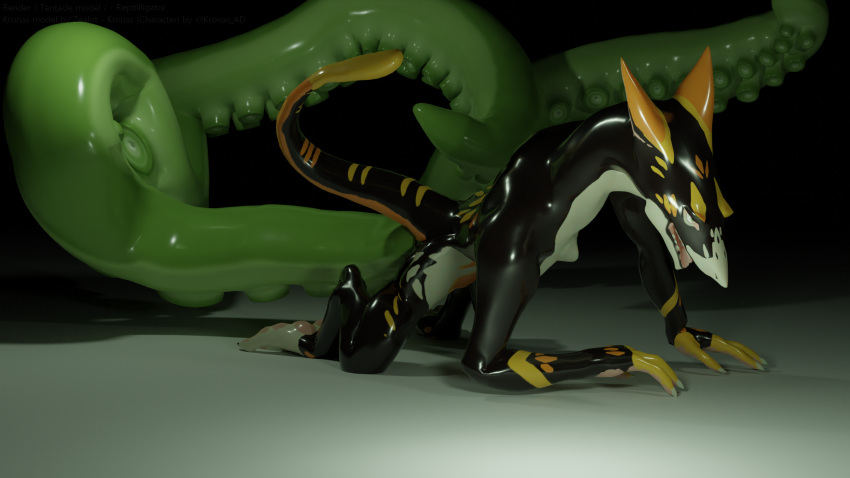 16:9 3d_(artwork) digital_media_(artwork) drakosacerdos hi_res kronas reptilligator sergal shiny_(disambiguation) squeaky stuffing tentacles widescreen