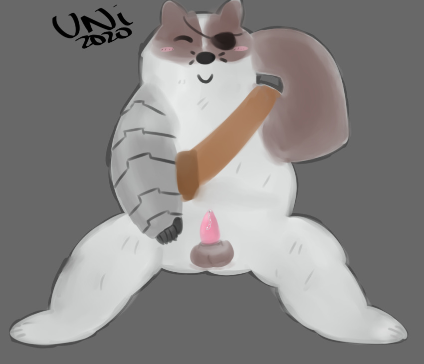 anthro badger badgerclops balls cartoon_network genitals male mammal mao_mao:_heroes_of_pure_heart mustelid musteline painting_(artwork) penis slightly_chubby solo traditional_media_(artwork) unuhmis