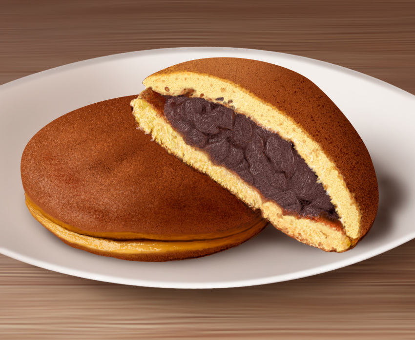 bean_paste dorayaki food hokkaido_(artist) no_humans original plate realistic sweets table wagashi