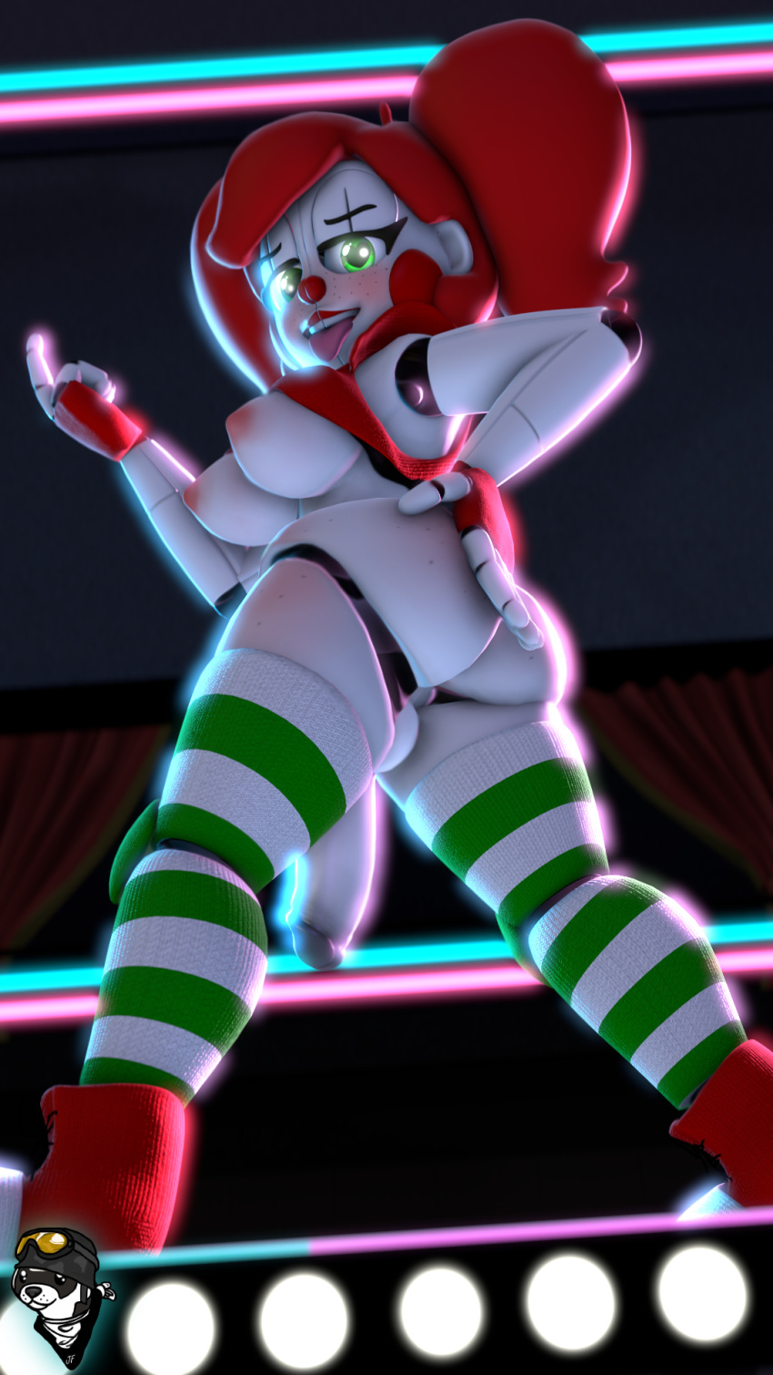 3d_(artwork) animatronic baby_(fnafsl) balls big_balls big_butt big_penis breasts butt circus_baby_(fnaf) clothing clown digital_media_(artwork) female five_nights_at_freddy's genitals glowing glowing_eyes green_eyes hair hi_res huge_balls huge_butt huge_penis humanoid intersex intersex/female jollyferret leggings legwear machine neon neon_lights penis photoshop red_hair robot robot_humanoid rollerskates sister_location solo source_filmmaker teeth tongue tongue_out video_games white_body