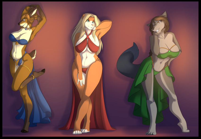 2020 anklet anthro arms_above_head barefoot belly_dancer big_breasts blonde_hair blue_clothing bracelet breasts brown_body brown_fur brown_hair canid canine canis catherine_applebottom cervid cervine cleavage clothed clothing countershade_face countershade_legs countershade_torso countershading crossed_legs curvaceous curvy_figure eulipotyphlan eyewear female fur glasses green_clothing grey_body grey_countershading grey_fur group hair hand_on_hip hand_on_leg hand_on_thigh hand_under_head harem_outfit hedgehog hi_res hollandworks jewelry looking_at_viewer lunara_fenrus mammal mature_female multicolored_body multicolored_fur navel necklace on_one_leg one_eye_closed pose red_clothing seductive shakattax smile soulblader standing strapless_clothing tahnee_monroe two_tone_body two_tone_fur voluptuous white_body white_countershading white_fur wink wolf ziggie13