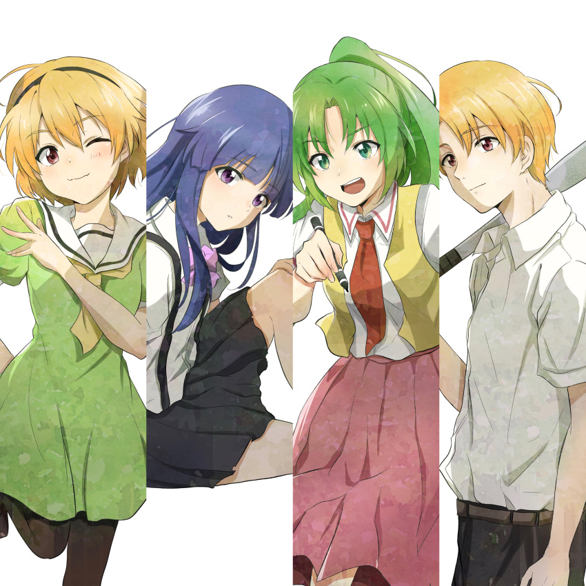 1boy 3girls absurdres furude_rika highres higurashi_no_naku_koro_ni houjou_satoko houjou_satoshi multiple_girls shosudo sonozaki_mion tagme