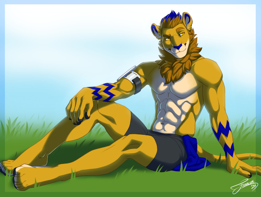 clothed clothing dexterlion felid feralise lion male mammal muscular muscular_male pantherine solo topless