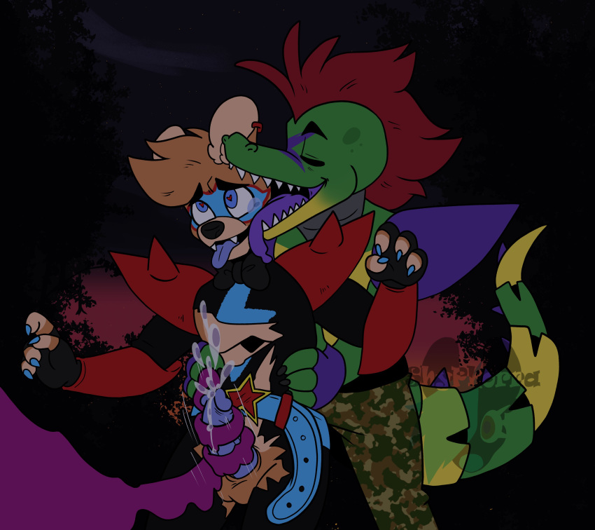 &lt;3 &lt;3_eyes 2020 absurd_res alligator alligatorid ambiguous_gender ambiguous_penetrating ambiguous_penetrating_male animatronic anthro anthro_on_anthro balls belt big_tail black_eyebrows black_nose blue_body blue_eyes blue_penis blue_tongue bodily_fluids bodypaint bottomwear bow_tie brown_body brown_ears brown_hair claws clothed clothing crocodilian duo erection eyebrows eyes_closed face_paint fangs five_nights_at_freddy's five_nights_at_freddy's:_security_breach forest from_behind_(disambiguation) genitals glamrock_freddy_(fnaf) gloves green_body green_nose green_tail group group_sex hair handwear hi_res humanoid_genitalia humanoid_penis licking looking_pleasured looking_up machine male male/ambiguous male/male male_penetrated mammal mohawk_(hairstyle) montgomery_gator_(fnaf) motion_lines multicolored_body multicolored_ears multicolored_tail night open_mouth orgasm_face outside pants penetration penis purple_tongue raised_arm red_hair red_heart reptile robot rockstar scalie sex sharp_claws sharp_teeth shirt short_hair shyphorra_(artist) smile spikes standing star tan_balls tan_body tan_ears tears tears_of_pleasure teeth tentacle_sex tentaclejob tentacles thick_tail threesome tongue tongue_out topless topwear torn_bottomwear torn_clothing torn_pants torn_shirt torn_topwear tree urethral urethral_penetration ursid vein veiny_penis video_games yellow_tail yelloww_body
