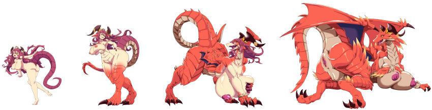 2020 absurd_res alpha_channel animal_humanoid anthro big_breasts body_size_growth breasts brunhilda_(dragalia_lost) butt claws cygames dragalia_lost dragon dragon_humanoid female genitals growth hair hi_res horn humanoid humanoid_to_anthro mammal mankor membrane_(anatomy) membranous_wings mym_(dragalia_lost) nintendo nipples nude open_mouth pink_body pink_hair pink_scales pussy red_body red_scales scales scalie sequence simple_background size_transformation smile solo standing transformation transparent_background video_games western_dragon wings