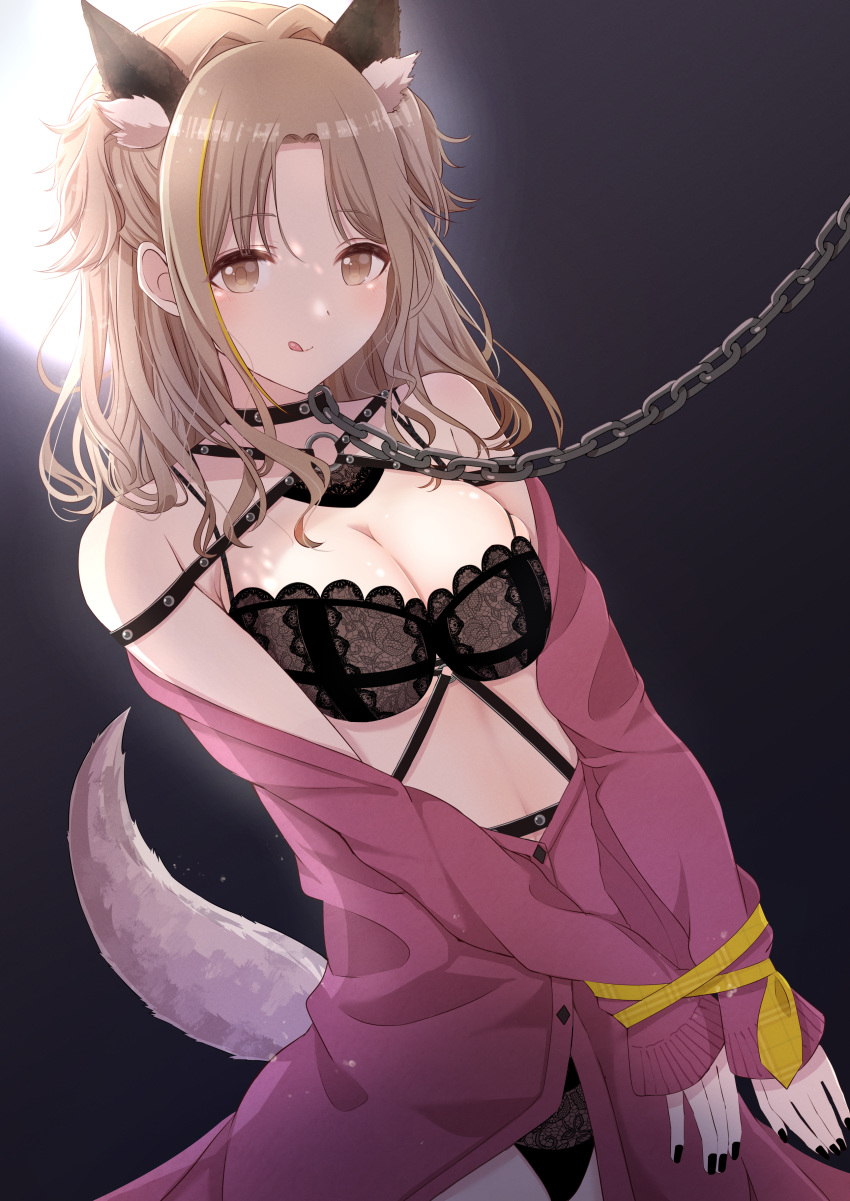 animal_ears bondage bra ichikawa_hinana inumimi mori_no_satomi pantsu sweater tail the_idolm@ster the_idolm@ster_shiny_colors