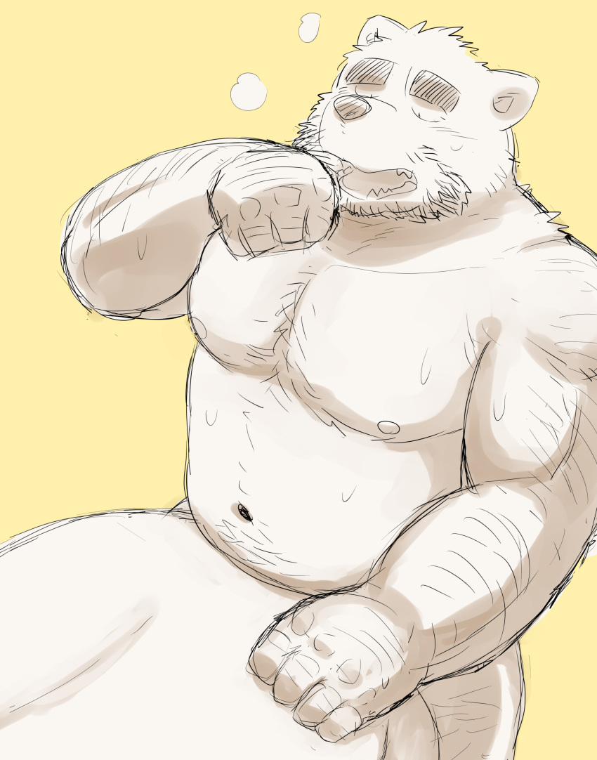 2020 absurd_res anthro beard belly facial_hair hi_res humanoid_hands kemono kick_(artist) male mammal moobs navel nipples sex simple_background slightly_chubby solo_focus ursid