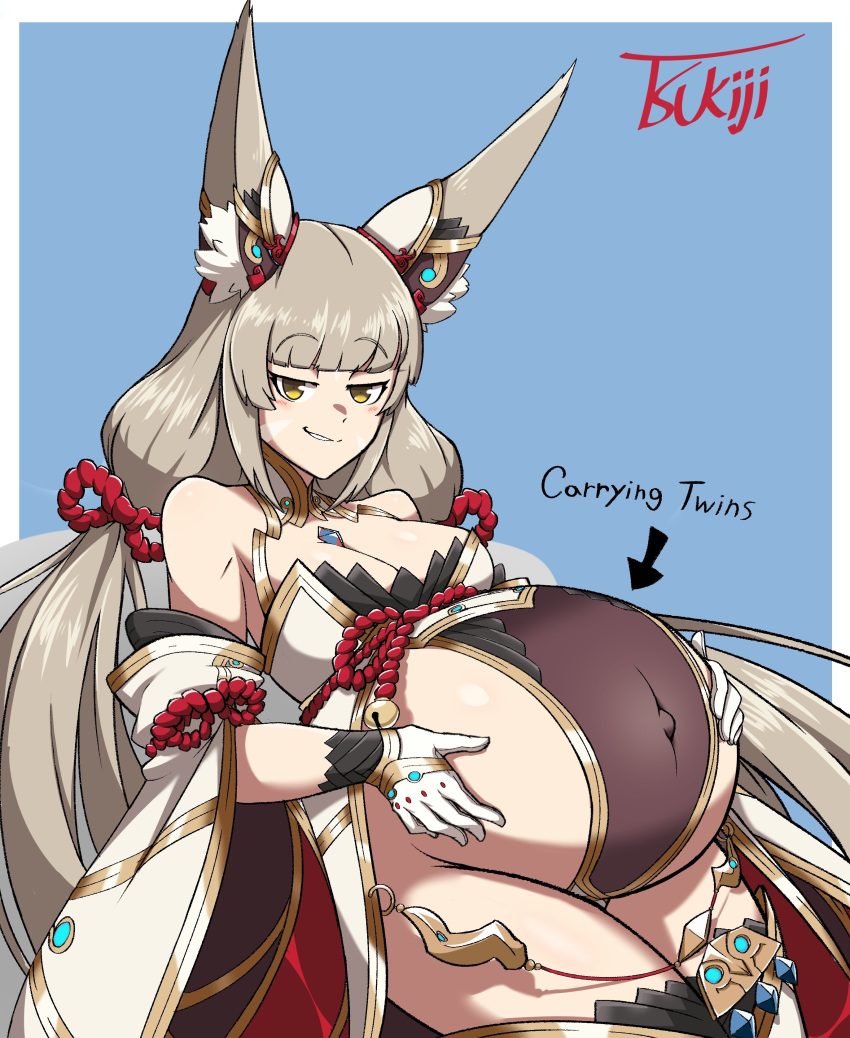 absurd_res animal_humanoid cat_humanoid clothing felid felid_humanoid feline feline_humanoid female hair hi_res holding_belly humanoid leotard long_ears long_hair mammal mammal_humanoid navel nia_(xenoblade) pregnant pregnant_belly pregnant_female smug smug_face smug_grin solo tsukiji xenoblade_chronicles_2