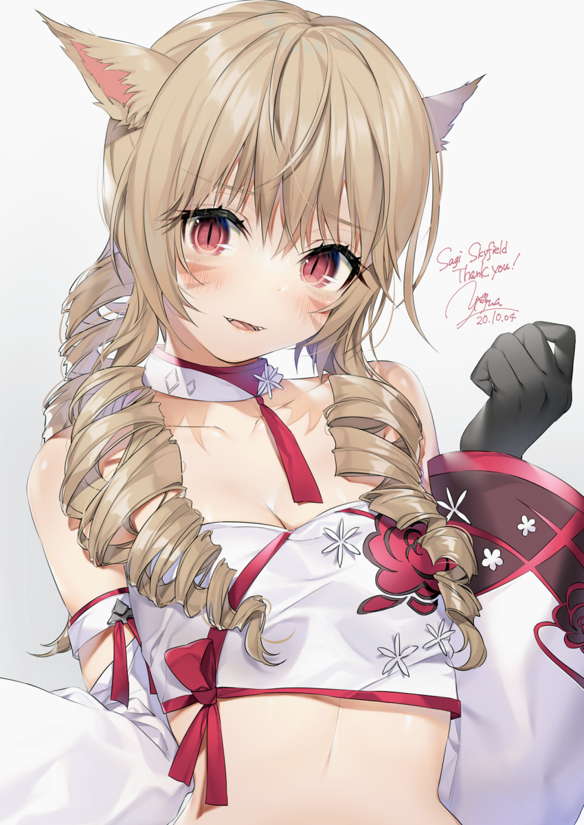 animal_ears cleavage final_fantasy final_fantasy_xiv miqo'te tagme yana_mori