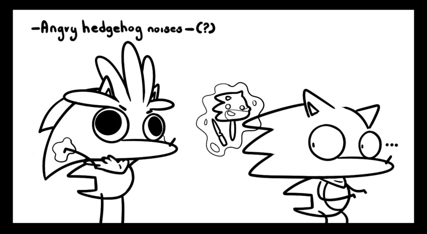 ... 2020 anthro biped black_and_white black_border bluslashed border dessert digital_media_(artwork) duo eulipotyphlan food hedgehog hi_res humor ice_cream looking_back male mammal monochrome neckerchief psychic_powers silver_the_hedgehog sonic_the_hedgehog sonic_the_hedgehog_(series) standing wide_eyed