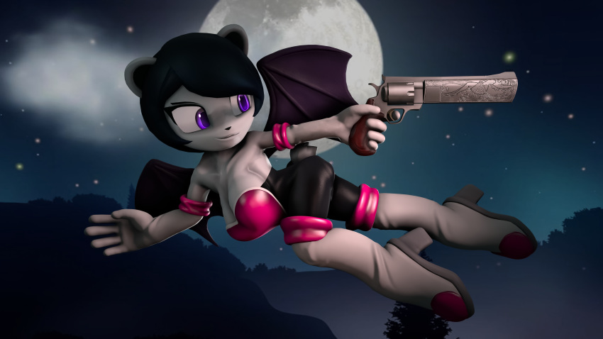 16:9 3d_(artwork) 4k absurd_res anthro big_eyes big_head black_hair black_nose breasts chek clothed clothing cosplay crossover crossover_cosplay digital_media_(artwork) female flying footwear freedom_planet freedom_planet_2 full_moon fur giant_panda gloves glowing glowing_eyes gun hair handgun handwear hi_res high_heels holding_object holding_weapon mammal membrane_(anatomy) membranous_wings moon neera_li night outside patagium purple_eyes ranged_weapon revolver rouge_the_bat shoes sky smile solo sonic_the_hedgehog_(series) source_filmmaker star team_fortress_2 ursid valve video_games weapon white_body white_fur widescreen wings