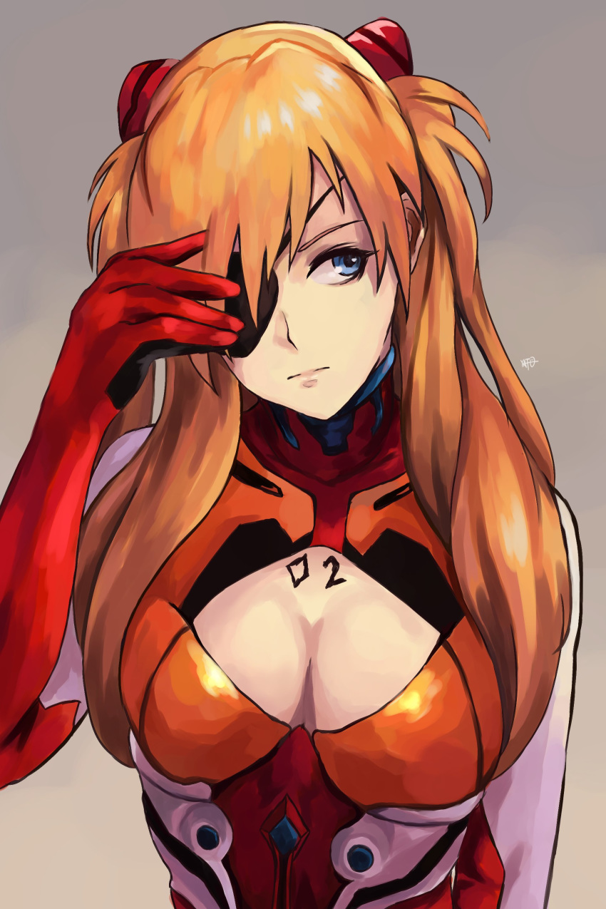 absurdres blue_eyes bodysuit bracer breasts cleavage cleavage_cutout clothing_cutout eva_02 evangelion:_2.0_you_can_(not)_advance evangelion:_3.0_you_can_(not)_redo eyepatch gloves highres interface_headset large_breasts multicolored multicolored_bodysuit multicolored_clothes neon_genesis_evangelion number orange_bodysuit orange_hair plugsuit rebuild_of_evangelion red_bodysuit souryuu_asuka_langley tsundere yato_(yama0x1)