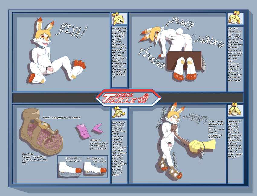 &lt;3 2020 4_fingers 4_toes absurd_res ambiguous_gender animal_crossing anthro balls bandage bdsm blonde_hair blush bodily_fluids buddy_the_scorbunny butt canid canine canis chastity_cage chastity_device clothing collar crying digital_drawing_(artwork) digital_media_(artwork) dipstick_ears domestic_dog domination doopnoop duo english_text fingers foot_fetish foot_focus fur genitals giggling hair handwear hi_res hindpaw isabelle_(animal_crossing) key lagomorph leash male mammal mittens multicolored_ears multiple_images nintendo nude open_mouth orange_body orange_eyes orange_fur paws pink_nose pok&eacute;mon pok&eacute;mon_(species) red_body red_fur scorbunny shih_tzu simple_background smile solo_focus stocks story submissive submissive_male tears text tickle_torture tickling toes toy_dog video_games white_body white_fur yellow_body yellow_fur