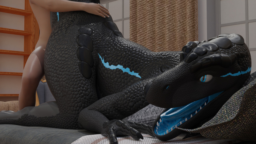 16:9 3d_(artwork) absurd_res all_fours allosaurid allosaurus ambiguous_gender anthro bed bestiality blackburn538 blender_(software) blue_eyes blue_mouth digital_media_(artwork) dinosaur doggystyle duo english_text female feral from_behind_position furniture hi_res huge_filesize human human_on_feral human_penetrating humanoid interspecies male male/ambiguous mammal on_bed penetration reptile scalie sex text theropod widescreen ziina