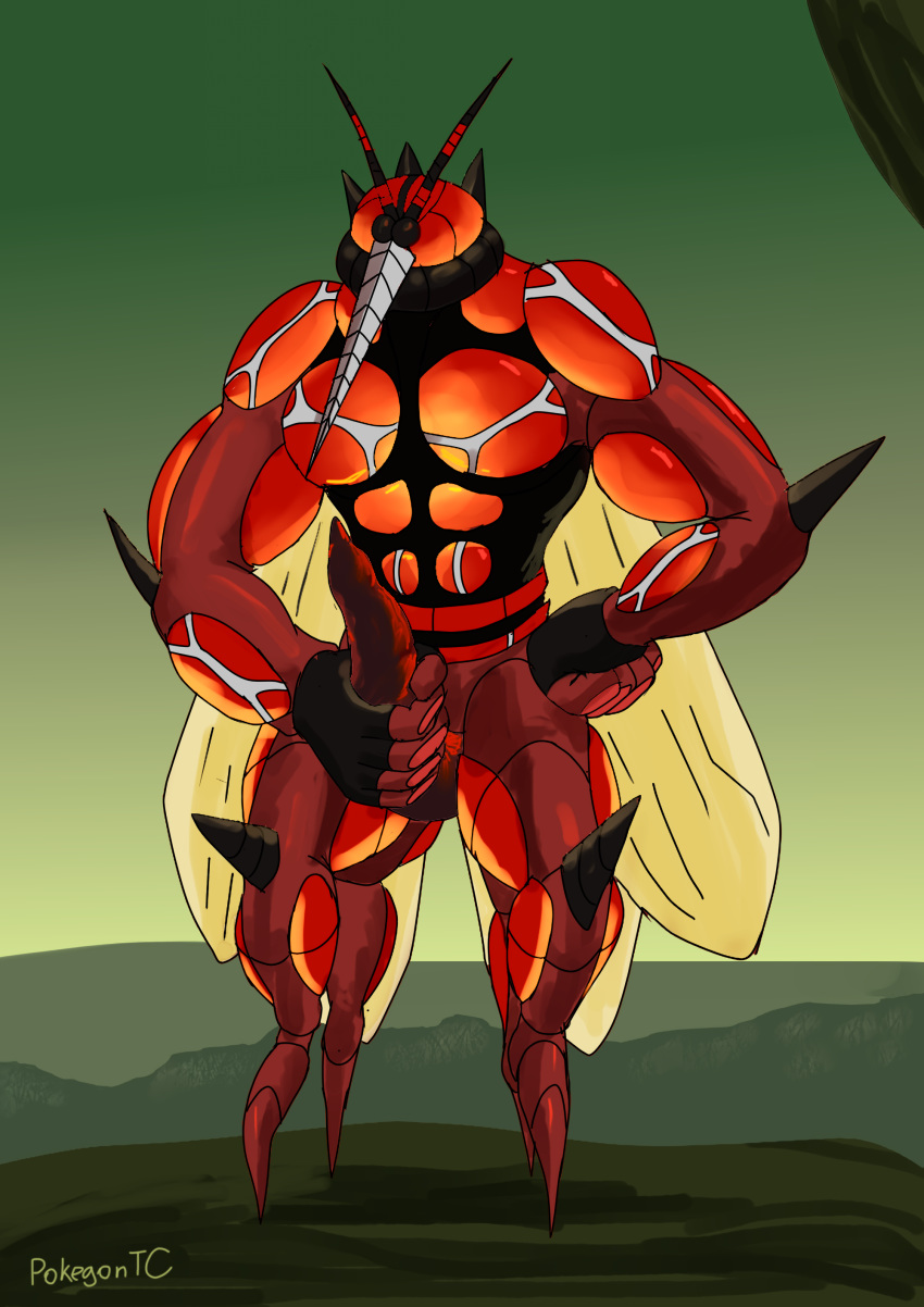 2020 4_legs absurd_res antennae_(anatomy) anthro arthropod black_body branch buzzwole digital_media_(artwork) forest genitals hi_res insect male masturbation multi_leg multi_limb multi_tone_body muscular muscular_anthro muscular_male nintendo pecs penile penile_masturbation penis pok&eacute;mon pok&eacute;mon_(species) red_body sky solo t-ace_juice tree ultra_beast video_games wings yellow_wings