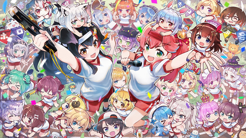 akai_haato aki_rosenthal amane_kanata animal_ears armor bunny_ears chibi gun gym_uniform heterochromia himemori_luna hololive horns hoshimachi_suisei houshou_marine inugami_korone inumimi kiryuu_coco megane minato_aqua momosuzu_nene murasaki_shion natsuiro_matsuri nekomata_okayu nekomimi omaru_polka ookami_mio oozora_subaru pointy_ears possible_duplicate roboco-san sakino_shingetsu sakura_miko shirakami_fubuki shirogane_noel shishiro_botan tail tokino_sora tokoyami_towa tsunomaki_watame uruha_rushia usada_pekora wallpaper yozora_mel yukihana_lamy yuzuki_choco