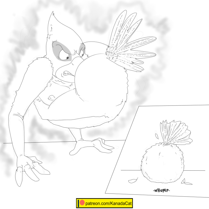 1:1 4_fingers absurd_res angry anthro avian ball ball_transformation beak bird butt falco_lombardi feathers fingers hi_res kanada male nintendo patreon signature size_transformation star_fox tail_feathers teeth transformation video_games what where_is_your_god_now why