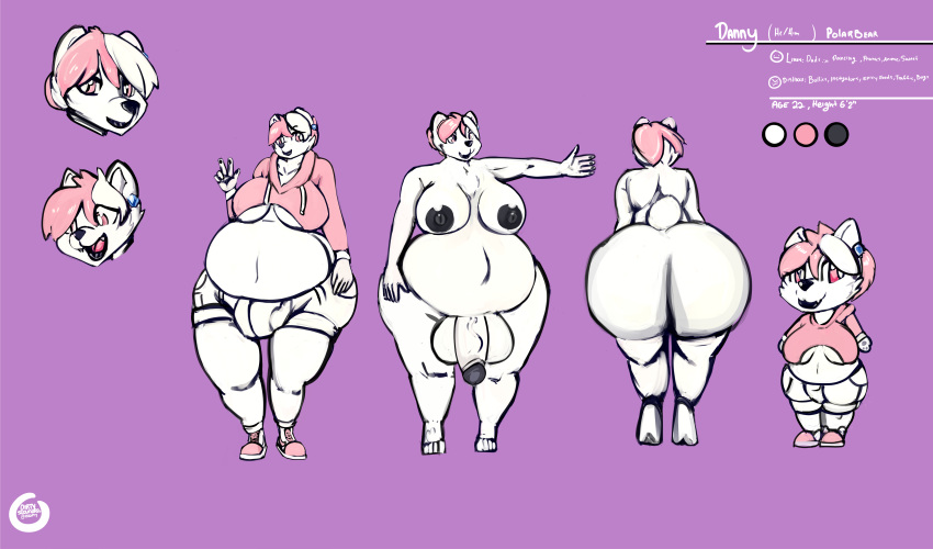 absurd_res anthro balls big_butt breasts butt danny_(lepidusdelsol)_(character) dirtyscoundrel english_text fur genitals hair hi_res male mammal nipples nude overweight overweight_anthro overweight_male penis polar_bear simple_background solo text thick_thighs ursid ursine wide_hips