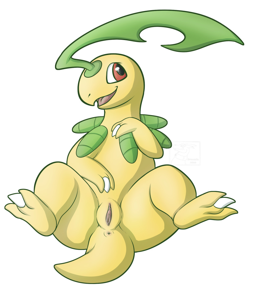 alpha_channel anus bayleef claws conditional_dnp female feral genitals hi_res itsdraconix leaf nintendo open_mouth pok&eacute;mon pok&eacute;mon_(species) pussy simple_background solo spreading transparent_background video_games