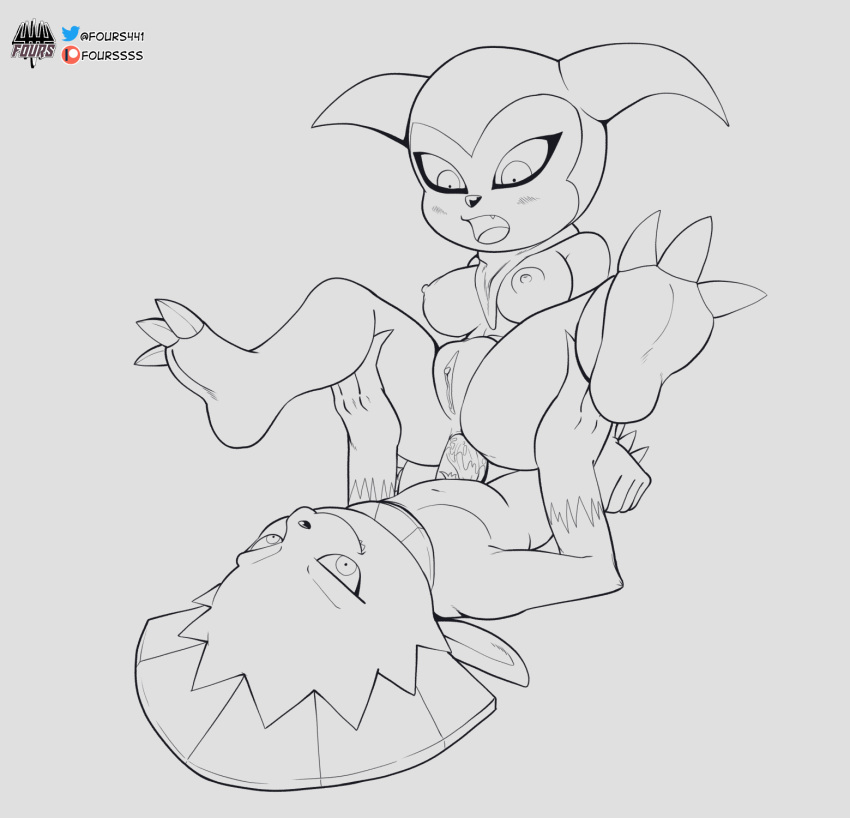 anal anal_penetration anthro breasts digimon digimon_(species) duo female fours_(artist) genitals hi_res impmon male male/female nintendo penetration pok&eacute;mon pok&eacute;mon_(species) pussy short_stack sketch video_games weavile