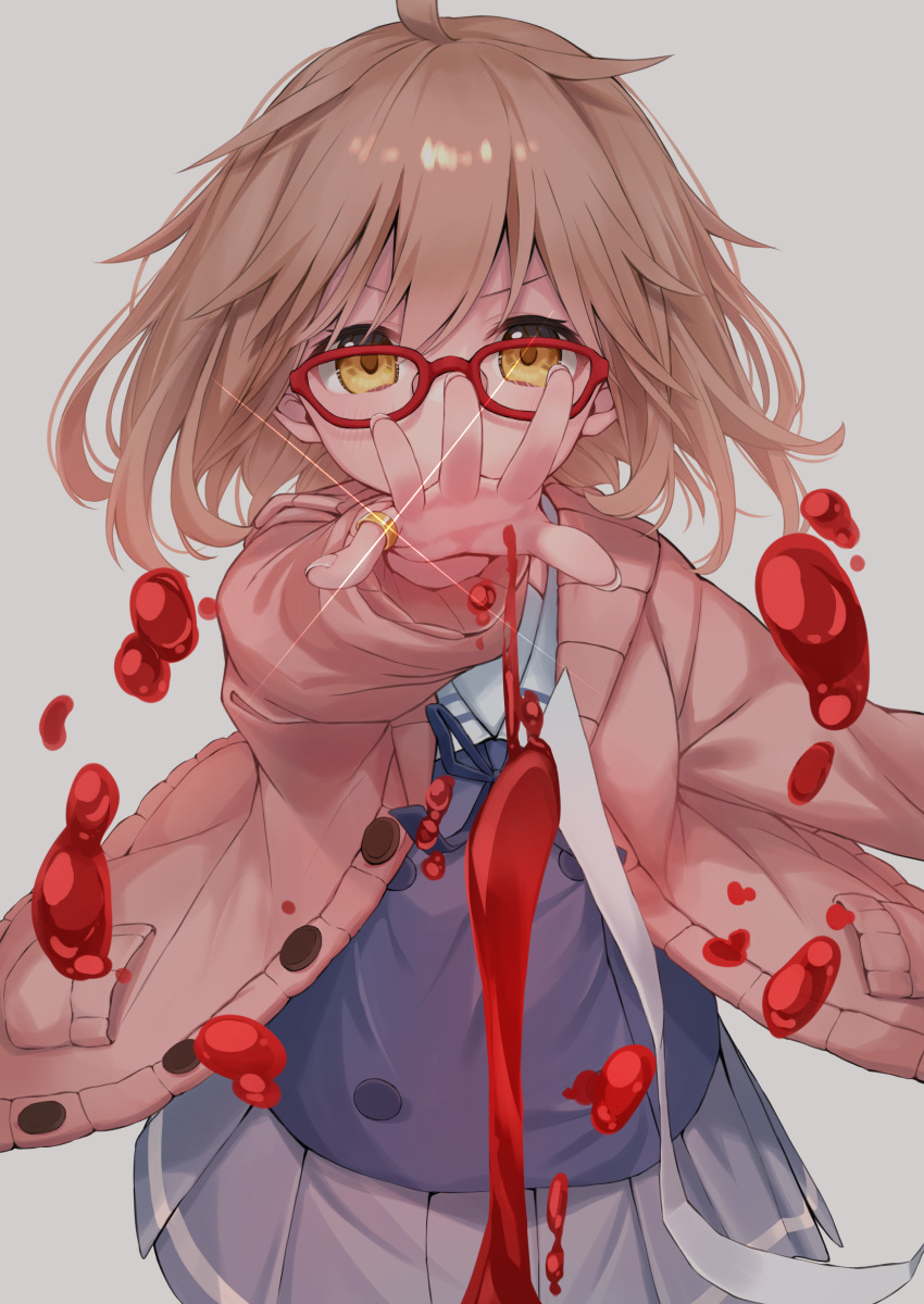 blood hashiko_nowoto kuriyama_mirai kyoukai_no_kanata megane seifuku sweater