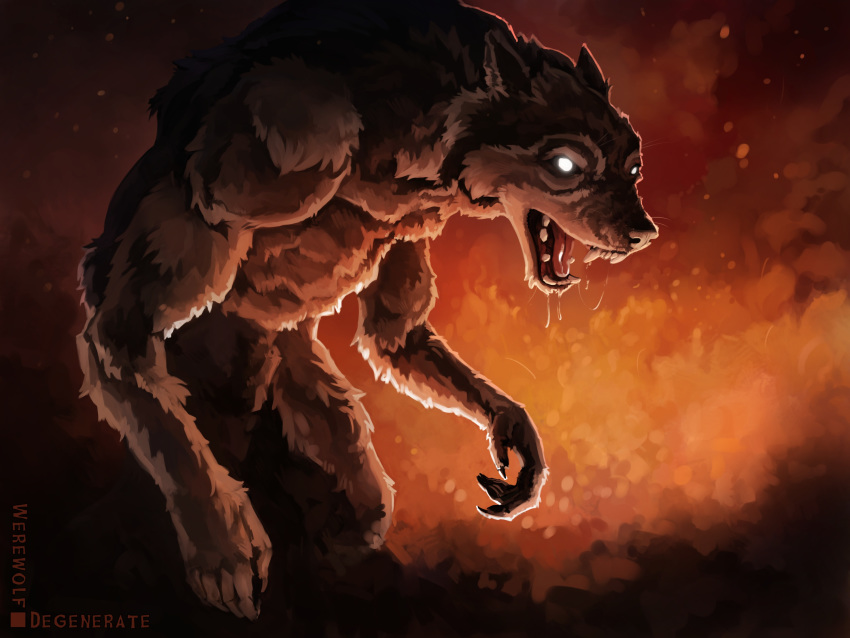 anthro burning canid canine fire hi_res male mammal simple_background solo speedpaint speedpainting were werecanid werecanine werewolf werewolfdegenerate