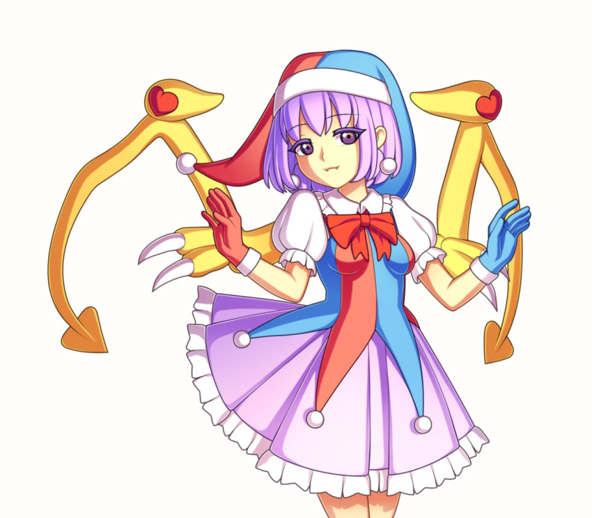 bottomwear breasts clothing covered_breasts female fool's_hat gloves hair handwear hat headgear headwear humanoid kirby_(series) marx neonway nintendo pom_poms purple_eyes purple_hair short_hair skirt solo video_games wings