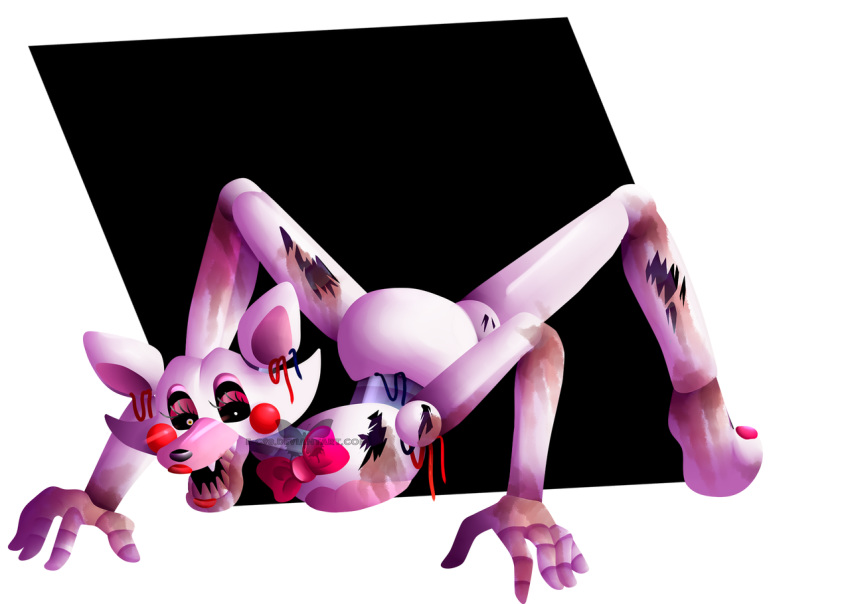 2015 all_fours alpha_channel animatronic anthro blood bodily_fluids bow_tie canid canine canis e-c98 five_nights_at_freddy's five_nights_at_freddy's_2 fox heterochromia lipstick long_legs machine makeup male mammal mangle_(fnaf) multicolored_body nightmare_fuel open_mouth red_cheeks robot sharp_teeth solo teeth video_games watermark what what_has_science_done where_is_your_god_now white_body why wire