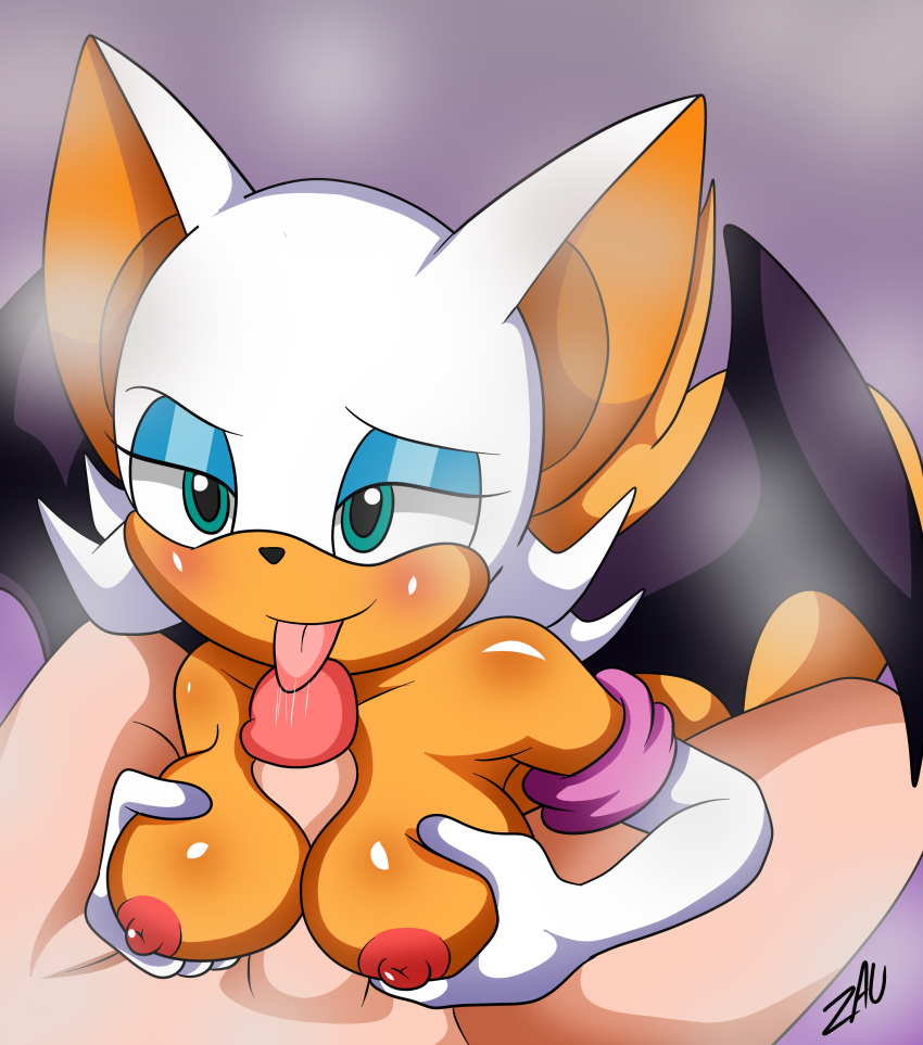 absurd_res anthro breast_grab breasts chiropteran clothing duo female genitals gloves half-closed_eyes hand_on_breast handwear hi_res human humanoid male male/female mammal narrowed_eyes oral penis rouge_the_bat sex sirjzau sonic_the_hedgehog sonic_the_hedgehog_(series) titfuck tongue tongue_out