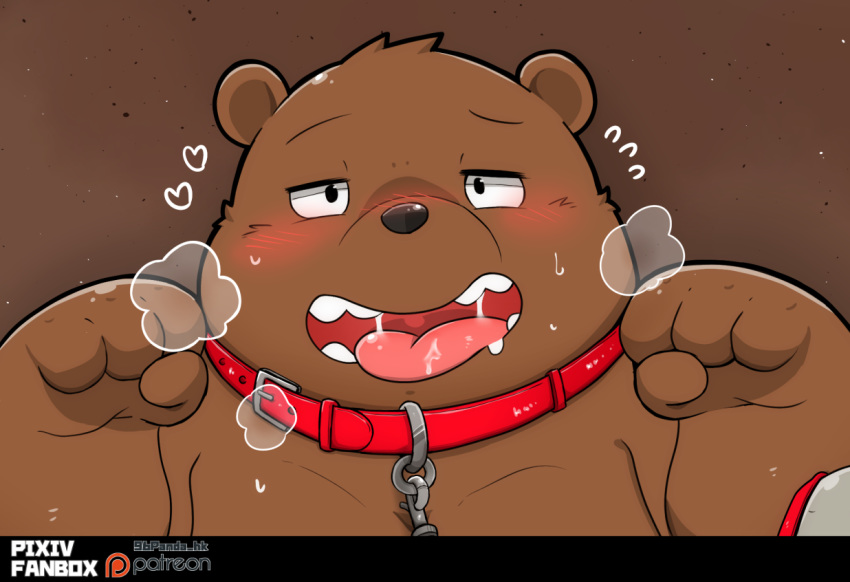 &lt;3 2020 96panda 96panda_hk anthro black_nose blush bodily_fluids brown_bear brown_body brown_fur cartoon_network collar fur grizzly_(wbb) grizzly_bear kemono male mammal overweight overweight_anthro overweight_male solo sweat tongue tongue_out ursid ursine we_bare_bears