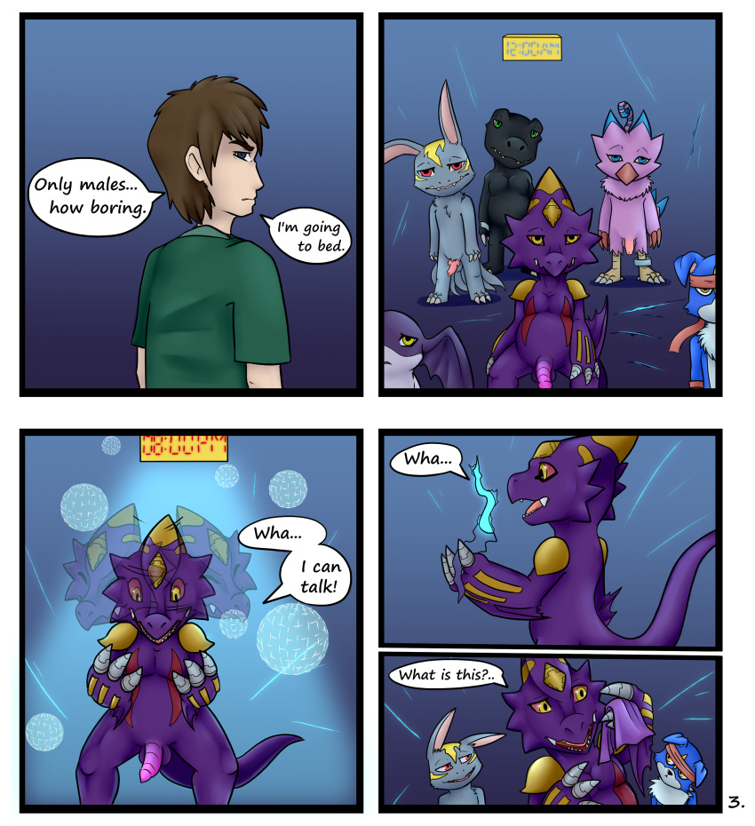 absurd_res comic digimon erection genitals hi_res human male mammal p.v.su penis vee_stitch